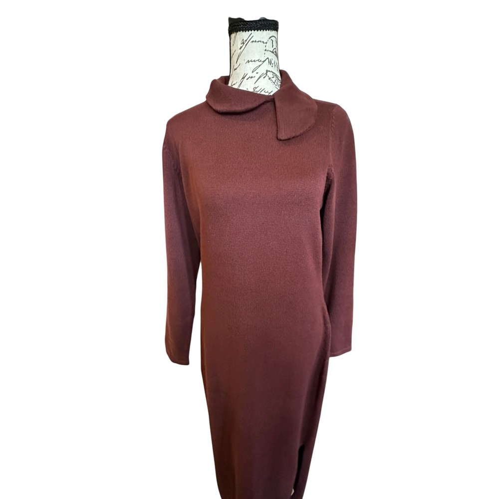 EUC VTG Peruvian Connection Maroon 100% Pima Cotton Sweater Dress Size M Preppy