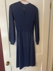 Vintage Ciao Solid Blue Dress Size 8 Pure Wool Longsleeved Lined