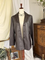 90s Vintage Lambskin Leather Worthington Dark Brown Blazer Jacket Mob Wife