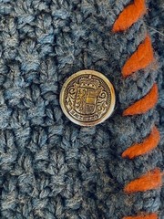 Chunky Cardigan Sweater Hand Knit Granny Whipstitch Trim Salzburg Buttons Indigo