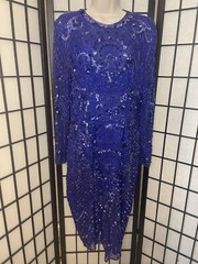 Vintage Blue 100% Silk Sequins Sheer Cocktail New Years Gown Dress By Swee Lo