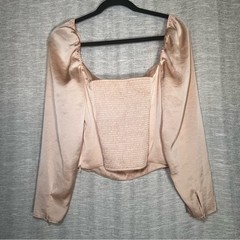 Wilfred Aritzia Satin Blush Women’s Romantic Smocked Blouse Size L