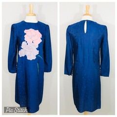 VTG 80s Hal Ferman Blue Floral Midi Dress SZ 8 Union Made Mob Luxe Pleated Boho