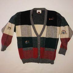 Vintage 1989 Susan Bristol Hand Embroidered Apple Picking Fall Wool Cardigan M