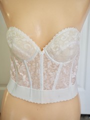 VTG Carnival Bra 38B White Longline Lace Plunge Low Back Strapless Style 213