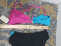Vtg Gitano Sunkiss 80s Bikini 2 pc High Strip Swim Suit Black Blue Pink Sz 9/10