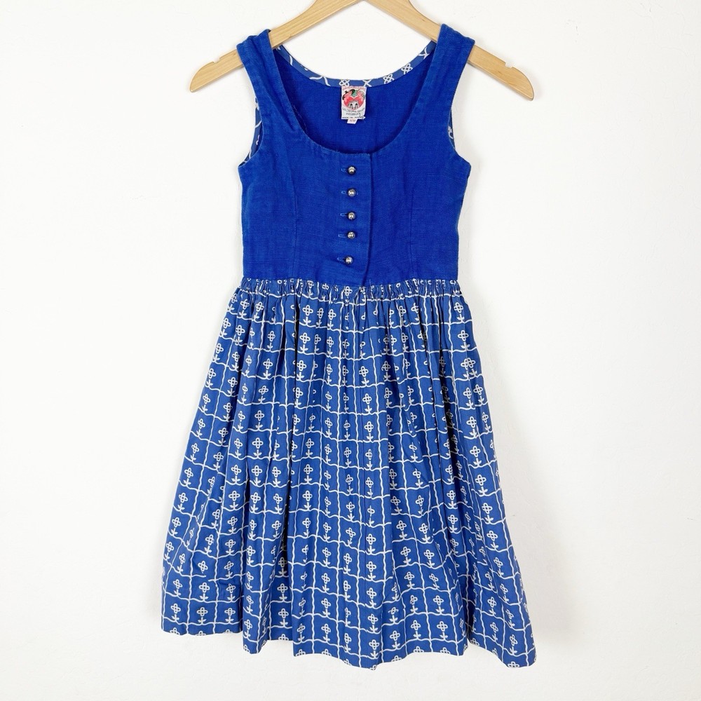 Vtg Original Lanz of Salzberg Wien Innsbruck Austria novelty dress blue SZ 9/10