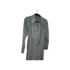 Vintage Silvery Blue Satin Trench Coat Women’s Lightweight Belted Duster Jacket