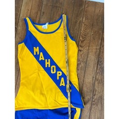 Vintage 1970s Mahopac track gym uniform Blue & Yellow Tank and Shorts Set