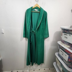 Vintage Vandemere Green Velour Robe Quilted Collar Belted Full Length Size L