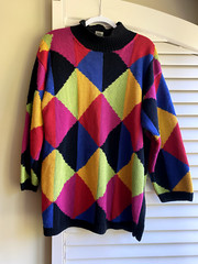 VTG 1980s Harlequin Diamond Multicolor Adrienne Vittadini Sweater Fran Fine sz M