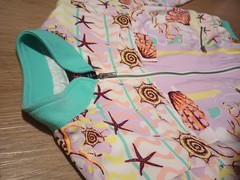 Vtg Y2K 2B BEBE Seashell Starfish Beach Scene Tropical Ocean Bomber Jacket S