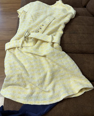 Vintage Yellow White Belted Women’s Dress Retro Style Regular Size Short Sleeve