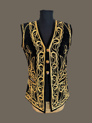 Vintage Velvet Embroidered Folk Vest – Hungarian Romanian Soutache Jacket Black