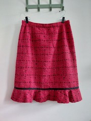 Vintage 1990s Tweed Skirt Red And Black Pencil Flared Hem Size 12 Petite Le Suit