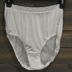 Fruit of the Loom Granny Brief Panty Size 8 White Shiny Sissy Lace Panties