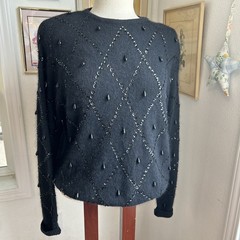 Karen Scott, Embellished Sweater Size L, Silk Blend Beaded Holiday Witchy