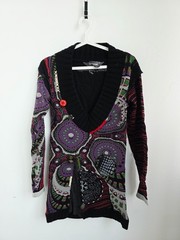 Vintage 2000s Desigual Cardigan, Colorful Patchwork Knit Jacket, Y2K Long Tunic