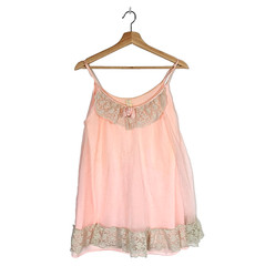 Vintage Radcliffe Women’s M Pink Nylon Sheer Lace Chemise Babydoll Nightgown 60s