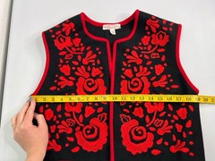 Vtg Narodna Radinost Beograd Folk Art Black Red Floral Handcrafted Vest Size 38