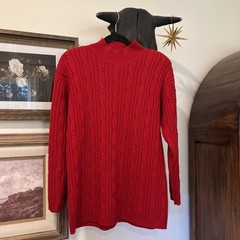 Vintage Karen Scott Petites M Women’s Cable Knit Red Holiday Sweater 90’s Y2K
