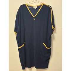 Vintage Blair Navy Blue Velour Terry Cloth House Dress Nautical Ship Wheel Charm
