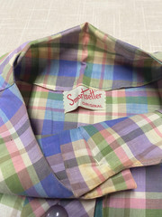 Vintage Dress 60s Mod Go Go Mini Skirt Plaid Pastel Shift Iridescent Buttons