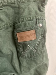 70s Wrangler Misses Jeans Green Denim Snap Button Wide Leg Flare Slim Sz 18 30w