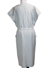 Vintage CHANEL Pale Blue Sheath Silk Dress 80s Square Shoulder Pockets Size 2