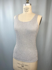 Vintage Knit tank top SIZE SMALL silver metallic lurex SUZELLE 80s 90s