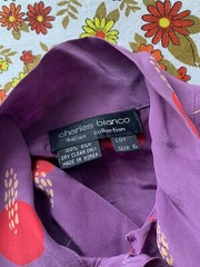 Vintage 1980s Charles Bianco Purple Red Tie Neck Blouse 100% Silk Short Sleeves