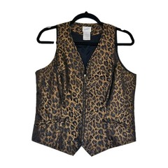 Vtg Jacqueline Ferrar Animal Print Leopard Cheetah Shiny Zipper Vest 4
