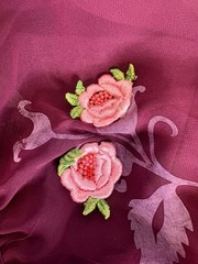 Vtg 1970s Burgundy Magenta Sheer Overlay Embroidered Floral Maxi Dress Size 14.5