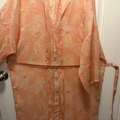 Kimono Kaftan Swimsuit Cover Up Duster Peach Coral With Belt 51” Long 27” Wide