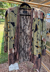 Vintage Carol Little Women’s L Open Front Jacket Art Wear Olive Green Boho Pads