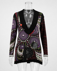Vintage 2000s Desigual Cardigan, Colorful Patchwork Knit Jacket, Y2K Long Tunic