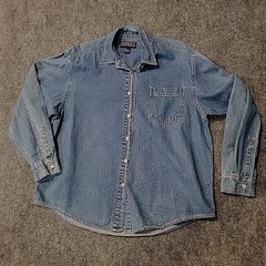 Vintage Denim Shirt L Hong Kong Button Up 100% Cotton Newton Trading Co