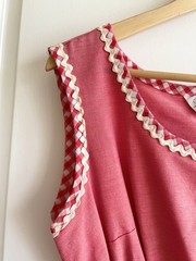 Vintage 50s 60s Komar Red Gingham Dress M Smocked Waist Pockets Retro Housewife