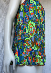 Vintage 60s Mod Go-Go Tank Top Blouse Pleats Retro Floral Summer Beach Resort S