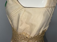 Vintage 1970s Mexican Embroidered Festival Cream Prairie Crochet DRESS