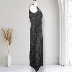 Vintage 1960s Black Floral Jacquard Evening Gown Maxi Dress Wiggle Formal 6