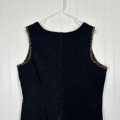Vintage 90s Faux Suede Sheath Dress Leopard Trim Black Minimalist size 16 Plus