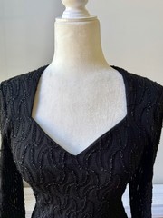 Vtg 80s 90s Zum Zum Niki Livas Black Glitter Wavy Bodycon Mini Cocktail Dress