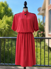 VTG 1980s Liz Claiborne Rayon Dress 12 Terracotta Coral Mock Neck Retro A-Line M