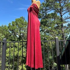 Vintage 70s Rusty Red Draped Gathered Grecian Empire Waist Flowy Maxi Dress S