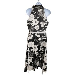 VTG 90s DBY LTD Women’s Black Floral Hawaiian Print Sleeveless Midi Dress Sz 7/8