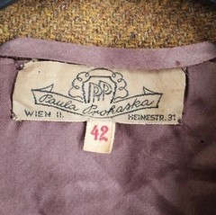 Vtg 50s Peacoat Blazer Crop Wool Tweed 42 EU Brown Austria Handmade Preppy READ