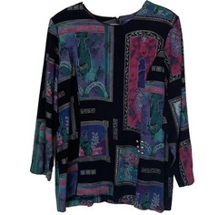 CB New York Women Size 20 Multicolor Blouse Top Long Sleeve Vintage USA
