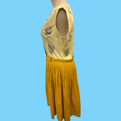 Vintage 1950s ” Collectors Item” Two Tone Yellow Summer Cotton Dress Sz 13-14