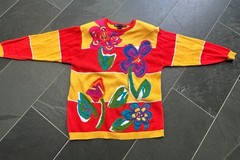 Vintage 1980s I B Diffusion Color Block Embroidered Ramie and Cotton Sweater